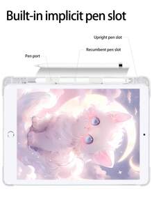 可愛的粉色貓咪圖案,附帶筆筒的矽膠防震平板保護套,兼容 Samsung、huawei、xiaomi、ipad 等平板,支援自動睡/醒模式 - 彩色 - 查看 4