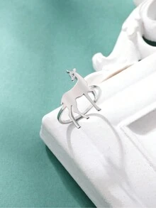 1pc Stainless Steel Cute Kissing Fish, Deer, Bear Ring For Women, Fashionable Accessory For Date, Christmas Gift - Animal - View 4