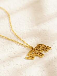 1件时尚简约个性化几何犀牛吊坠不锈钢项链，适合女性日常佩戴 - 犀牛 - 查看 2