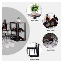 Homehours Hanging Wine Rack Wall Mounted, Floating Liquor Bottle Shelf with 3 Team Glass Holder Wine Shelf Bar Shelves Stemware Rack for Wall Wine Storage Display Rack for Home Bar Dining Room Kitchen - Multicolor - View 5