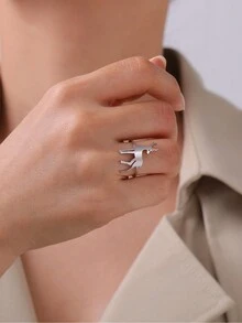 1pc Stainless Steel Cute Kissing Fish, Deer, Bear Ring For Women, Fashionable Accessory For Date, Christmas Gift - Animal - View 6