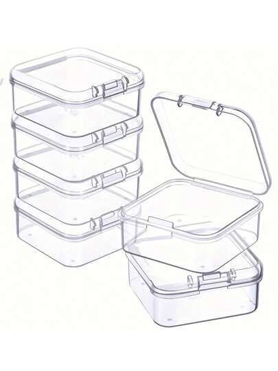 2/4/6个装透明塑料方形收纳盒，带铰链盖，非常适合收纳小珠子、DIY工艺品、珠宝和其他小物件，是返校季、圣诞节、感恩节、新年和情人节的理想礼物。这些多功能且时尚的迷你收纳盒将提升您的手工体验，非常适合家庭、办公室或教室使用。