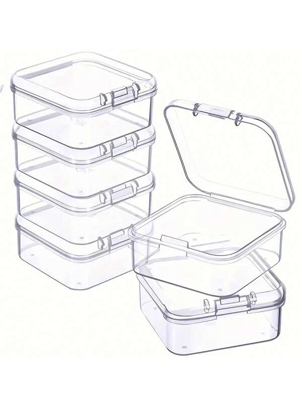 2/4/6pcs Transparent Plastic Square Box, 4.5cm/1.77inch, Clear Storage Case With Hinged Cover, Small Beads Storage Container, Mini Storage Organizer For Diy Crafts Jewelry Small Items, Gift For Back To School