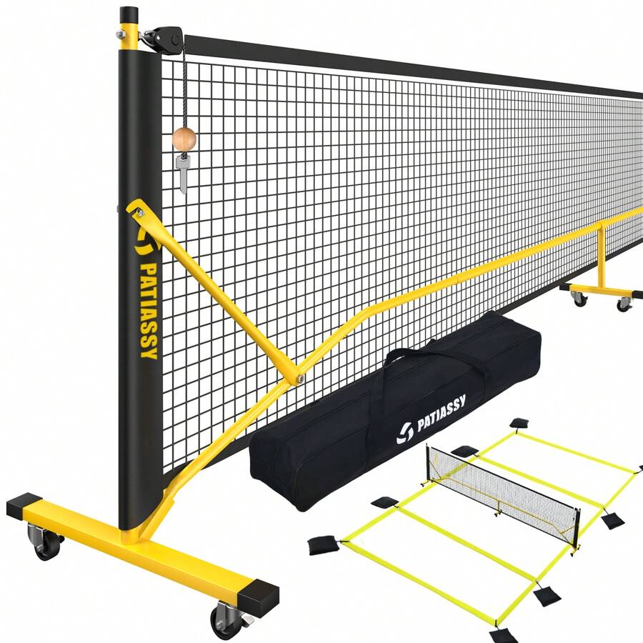 Patiassy Pickleball Net Set with Wheels and Pickleball Court Marking