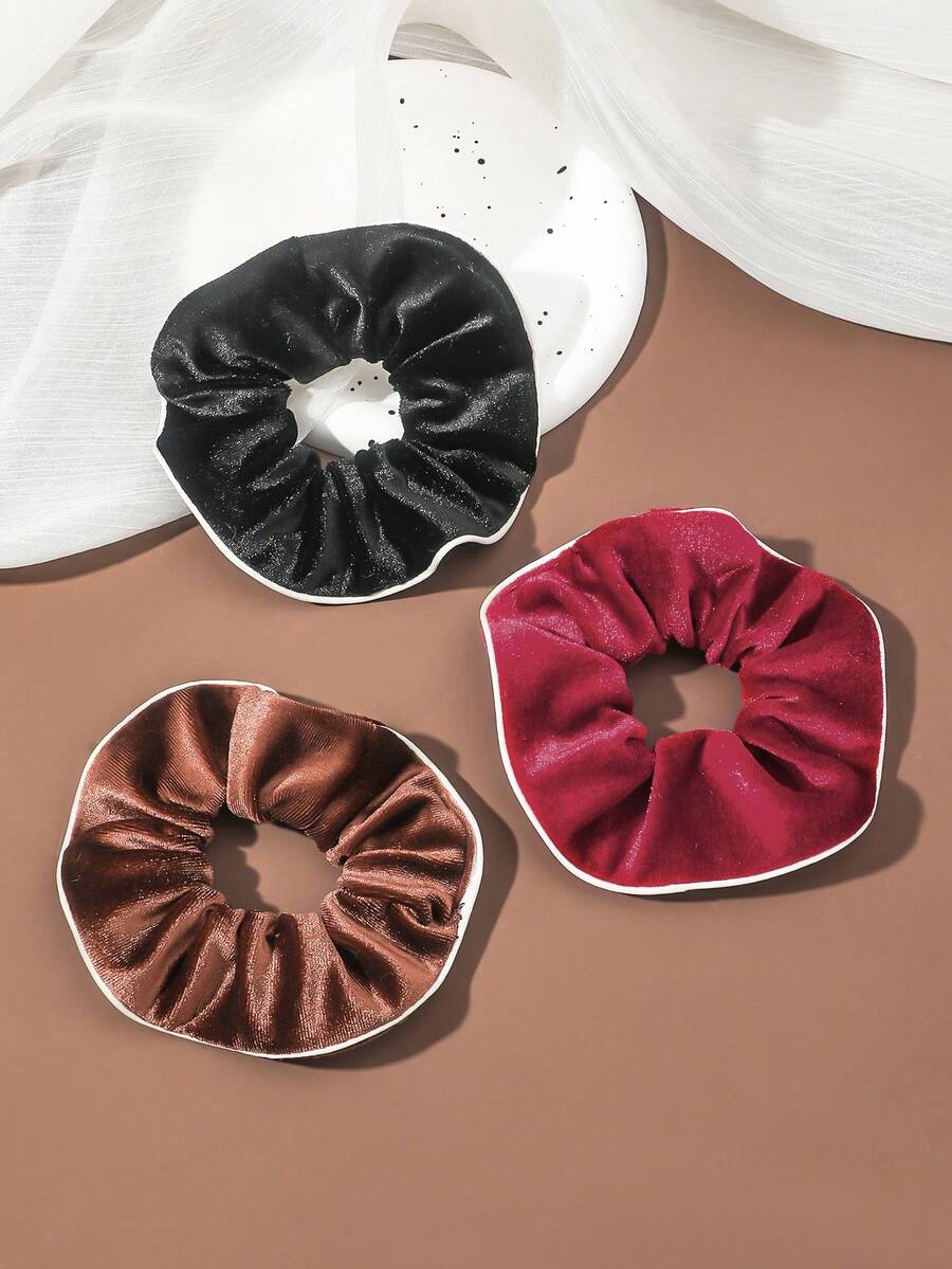 3 件/套純色時尚天鵝絨髮圈,大尺寸 - 彩色 - 查看 1