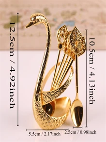 Swan & Fruit Salad Fork And Spoon Set With Zinc Alloy Plating Technology, Creative Cutlery Set For Kitchen ,Kitchen,Christmas Gift,School Supplies