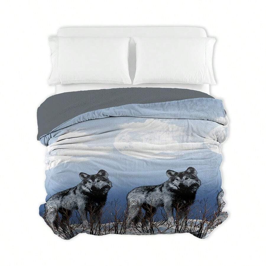 Coverlet With Shearling, Fleece Flannel Fabric With Shearling - Silver - View 1