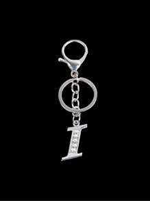 Llave creativa de una pieza de la calle con 26 letras brillantes y llavero de letra capital hueca con diamantes de imitación, regalo personalizado adecuado para todo tipo de personas - Plateado - Ver 23