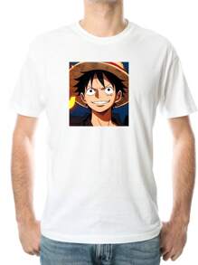 Camiseta Hombre Anime Luffy One Piece Diseño estampado Moda Cosmica - Blanco - Ver 4