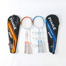 Conjunto De Raquetas De Bádminton Extraíbles Para Adultos - 2 Raquetas Con 3 Volantes. Equipo De Entrenamiento Deportivo Con Bolsa - Naranja - Ver 1