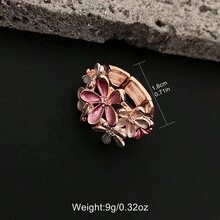 HaiDiLa 1只時尚的法式搪瓷和油滴花卉裝飾彈性戒指,適合日常穿著、假期和派對 - 玫紅色 - 查看 4