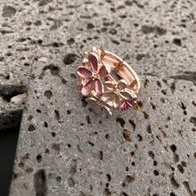 HaiDiLa 1只時尚的法式搪瓷和油滴花卉裝飾彈性戒指,適合日常穿著、假期和派對 - 玫紅色 - 查看 2