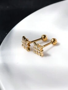 1對銅製骨形立體耳針,適合女性日常穿戴 - 金色 - 查看 4