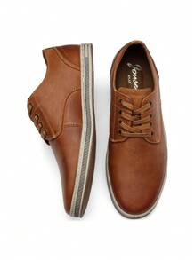 SHOESMALL Men's Leather Fashion Sneakers Retro Casual Shoes Breathable Dress Sneakers