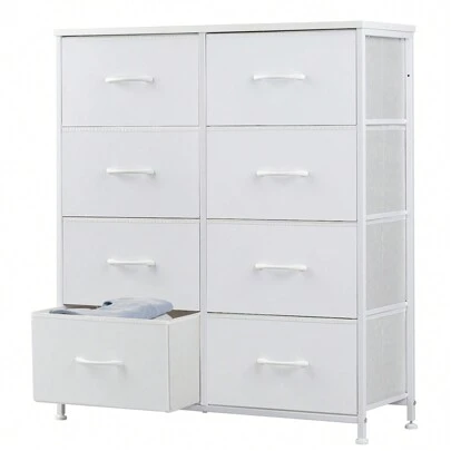  Sweetcrispy Tall Dresser With 8 Fabric Drawers Organizer Units, Chest Of Drawers For Bedroom With Wooden Top