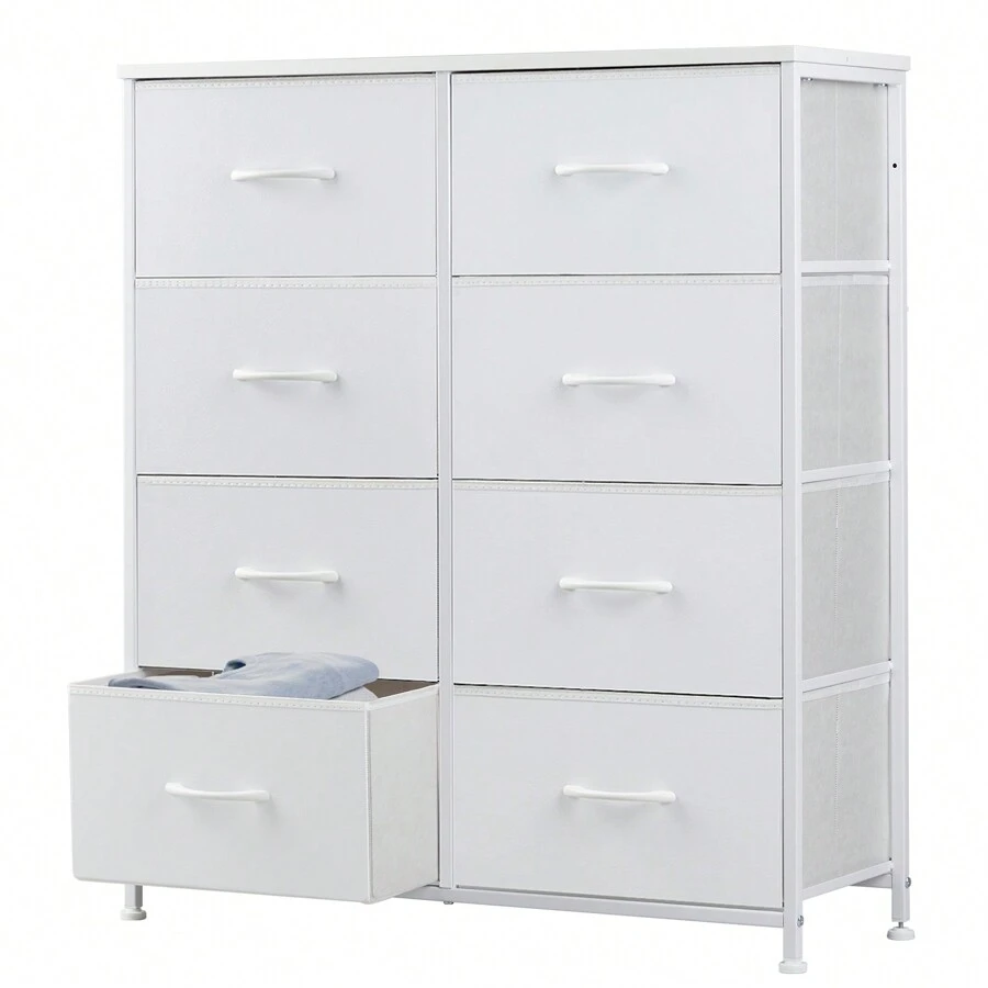 Sweetcrispy Tall Dresser With 8 Fabric Drawers Organizer Units, Chest Of Drawers For Bedroom With Wooden Top - 白色 - 查看 1