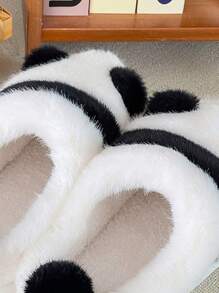 女士舒服厚底長毛絨臥室拖鞋,休閒動物熊貓圖案室內室內便鞋 - 黑與白 - 查看 7