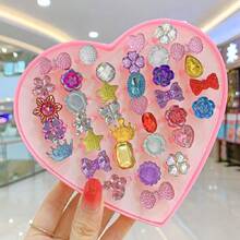 36pcs Random Colorful Gemstone Rings For Children With Heart Shape Gift Box - Multicolor - View 3