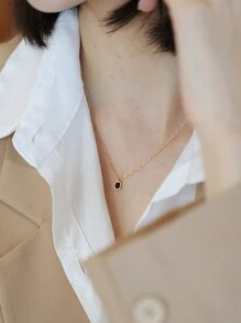 BALMORA 1件简约优雅S925纯银镀金方形黑色吊坠项链，女士冬季派对珠宝礼物