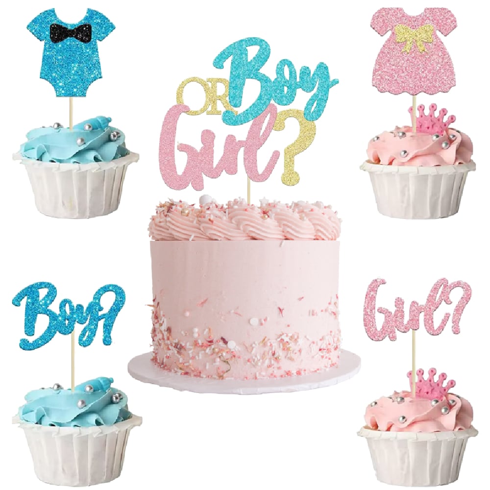 13 PCS Glitter Gender Reveal Cake Toppers, Gender Reveal Decoration ...