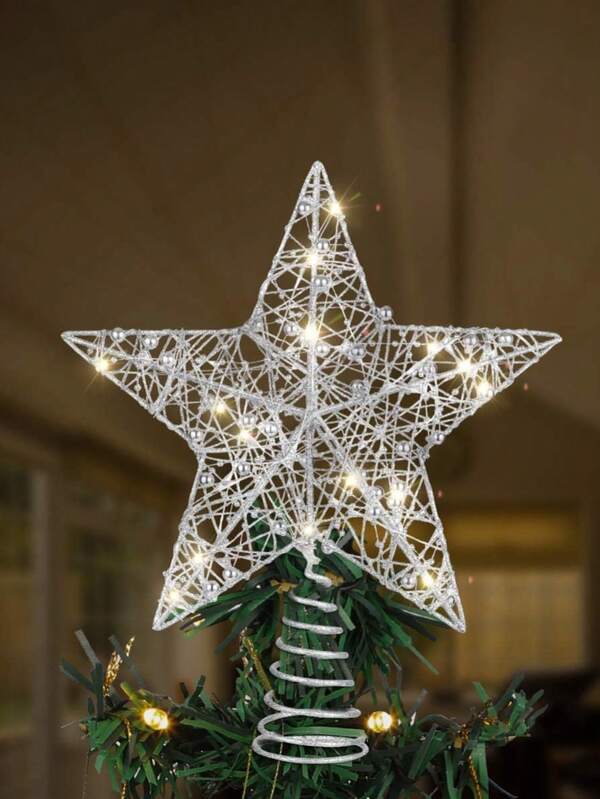 Christmas Tree Topper Lighted Christmas Glittered Star Tree Topper