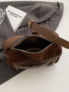 多層多口袋女用斜背包,可調式肩帶,拉鍊閉合,非常適合旅行、購物、聚會、時尚休閒 - 咖啡棕 - 查看 10