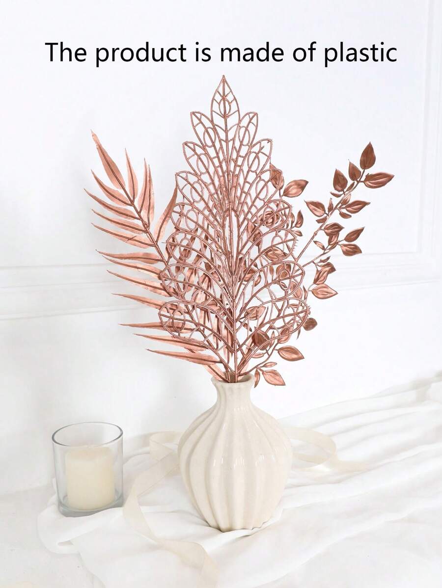 1pc Simulated Plastic Small Willow Leaf/orange Leaf/large Iron Piece - Suitable For Home, Living Room, Tv Cabinet, Vase Filler Decoration, Christmas Atmosphere Display Decoration - Dusty Pink - View 1