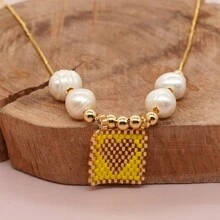 1 件优雅时尚人造珍珠项链手工制作可爱心形吊坠女士女孩夏威夷新款波西米亚风珠宝情人节 - 彩色 - 查看 5