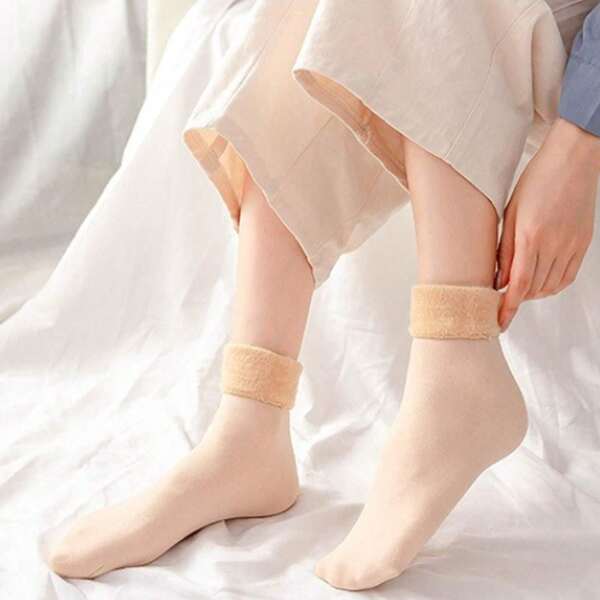 Sports Outdoor 1 Pair Of Fleece Skin Lining Mid Calf Sock, Ultra- Thermal Mid Crew Comfortable Sports Running Socks For Women