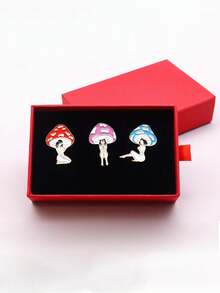 3 Piezas/set Juego De Broches Con Forma De Chica De Hongos De Dibujos Animados En Caja - Multicolor - Ver 5