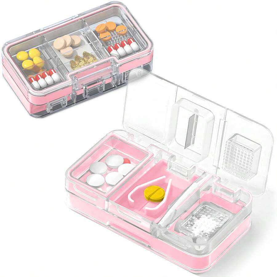 Cortador de Pastillas Pequeñas, Triturador De Pastillas, Moledor de Pastillas, Partidor de Pastillas con Cortador de Pastillas 3 en 1, Pill Cutter para Dividir Medicamentos y Vitaminas - Rosa - Ver 1