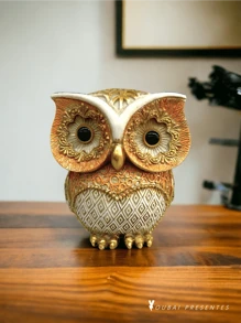Enfeite Coruja Decorativa Resina Luxo Sabedoria Sorte Enfeite Casa - Laranja - Visão 5