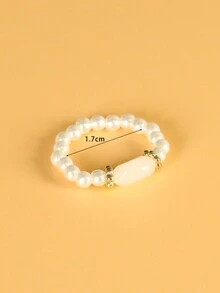 1個時尚簡約法式風格珍珠和石頭裝飾女戒指 - 白色石頭珍珠戒指 - 查看 5
