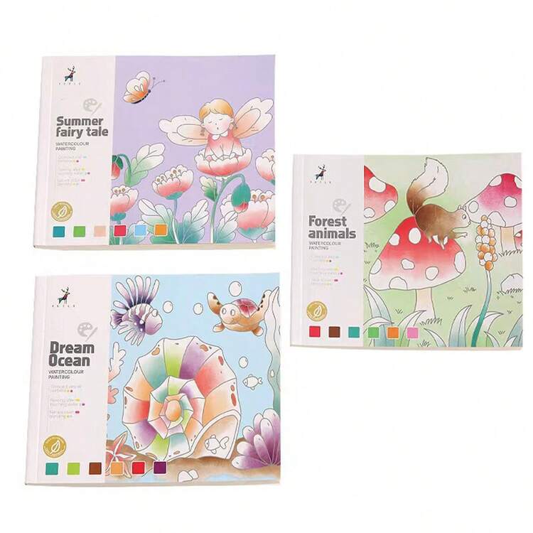 1pc Livro de pintura criativa em aquarela, livro de pintura de grafite, nota adesiva de 20 páginas, arte infantil, pintura em aquarela, vem com tinta para desenhar, papel de aquarela, adequado para livros de pintura de presente para meninos e meninas - Roxa - Ver 9