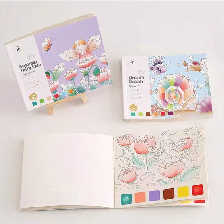 1pc Livro de pintura criativa em aquarela, livro de pintura de grafite, nota adesiva de 20 páginas, arte infantil, pintura em aquarela, vem com tinta para desenhar, papel de aquarela, adequado para livros de pintura de presente para meninos e meninas - Roxa - Ver 8