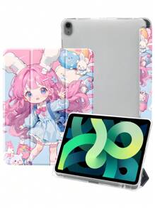 Cute Cartoon Girl Pattern With Pen Slot Fit Silicone Tablet Protective Case With Stand Function And Sleep/Wake-Up Feature, Compatible With Samsung, Huawei, Xiaomi, Ipad - Multicolor - View 2