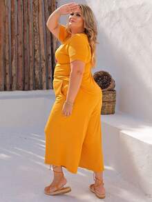 Women Two-piece Outfits - Màu Mù tạt vàng - Xem 2