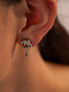 一对不对称液态金属镂空耳环，嘻哈朋克风，时尚个性长款耳环，女士旅行配饰 - 熔岩 - 查看 2