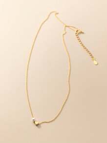 BALMORA 1件 S925純銀復古簡約優雅甜美珍珠心形吊墜金吊墜項鍊，適用於女性女孩時尚潮流領帶鏈日常生活派對珠寶禮物 - 金色 - 查看 5