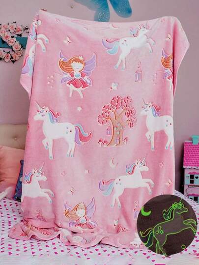 Glow In The Dark Blanket Unicorn Gifts Toys For Kids Girls Age 1 2 3 4 5 6 7 8 9 10 Year Old Birthday Christmas Halloween Thanksgiving Pink Rainbow Soft Cozy Fluffy Luminous,Sofa Blanket,Kids' Playmat,Birthday Gift, Christmas Gift, Thanksgiving Presents,260GSM,Air Conditioning Blanket Nap Blanket