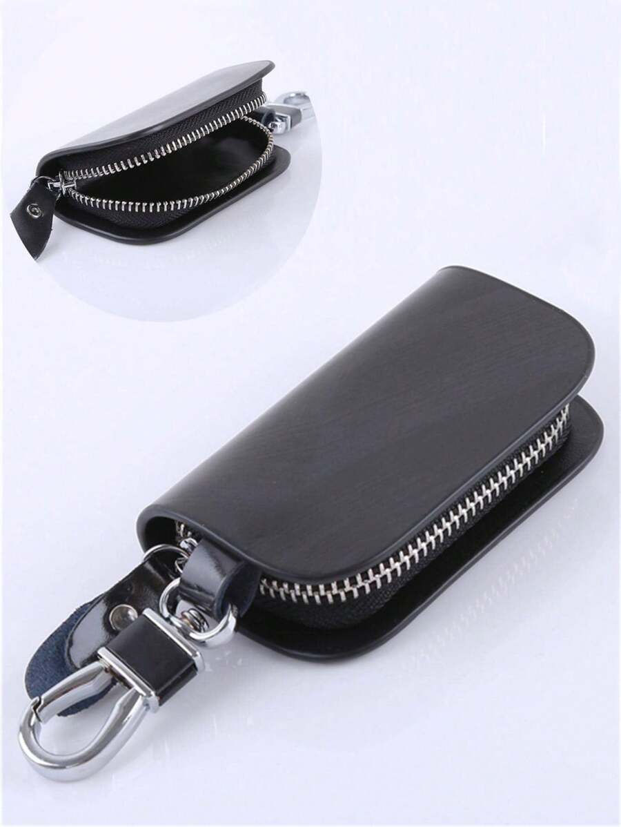 Billetera para llaves de automóvil Pu para hombres con funda protectora para llaves de control remoto y cremallera, titular de llaves y estuche para llaves en color negro - Negro - Ver 1