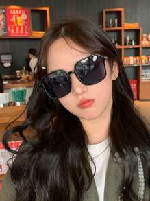 1 件装女士黑色超大方形镜框复古时尚 PC 时尚眼镜适合日常通勤和