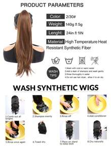 24Inch Long Ponytail Extensions Claw Clip-On Micro Curl Female Ponytail Synthetic Fiber Hair Girl Natural Ponytail Daily party use - Light Brown - View 4