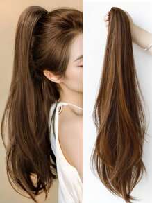 24Inch Long Ponytail Extensions Claw Clip-On Micro Curl Female Ponytail Synthetic Fiber Hair Girl Natural Ponytail Daily party use - Light Brown - View 1