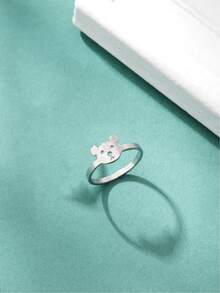 1pc Stainless Steel Cute Kissing Fish, Deer, Bear Ring For Women, Fashionable Accessory For Date, Christmas Gift - Animal - View 16