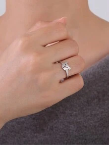 1pc Stainless Steel Cute Kissing Fish, Deer, Bear Ring For Women, Fashionable Accessory For Date, Christmas Gift - Animal - View 10