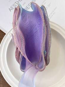 1pc - 3 Sizes Colorful Gradient Yarn For Wrapping Accessory, With Hemmed Edge, Wave Pattern, Bowknot, Streamer And Weaving Belt - Blue Purple Gradient Gold Edge - View 5