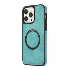 磁吸皮革殼，適用於 iPhone 15 14 13 12 Pro Max Plus，支援 MagSafe，附有復古皮革相機邊框，精密打造高級手機保護套，薄型設計，薄荷綠色 - 薄荷綠 - 查看 10