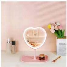 1 Pieza Espejo De Tocador Con Forma De Corazón Fst Con Led Con 3 Opciones De Luz Para Maquillaje, Escritorio/mesa - Rosa - Ver 3