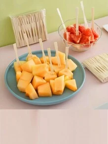 80pcs Disposable Fruit Fork Set, Appetizer Food Pick, Cake Dessert Mini Fork For Birthday Party, Wooden Fruit Fork & Cocktail Toothpick Set, Disposable Tableware For Parties - Brown - View 1